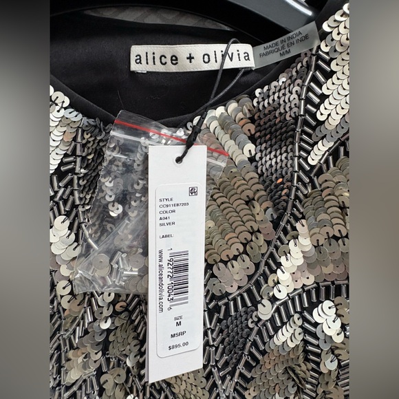 Alice+Olivia Kidman embellished-beaded crew neck jacket. NWT, size M. - Picture 3 of 5